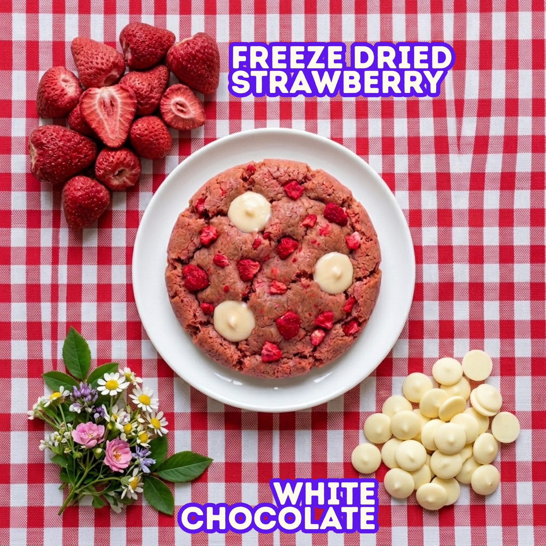 Strawberry Kisses - Strawberry & White chocolate (Box of 8) - Airfryer Cookies
